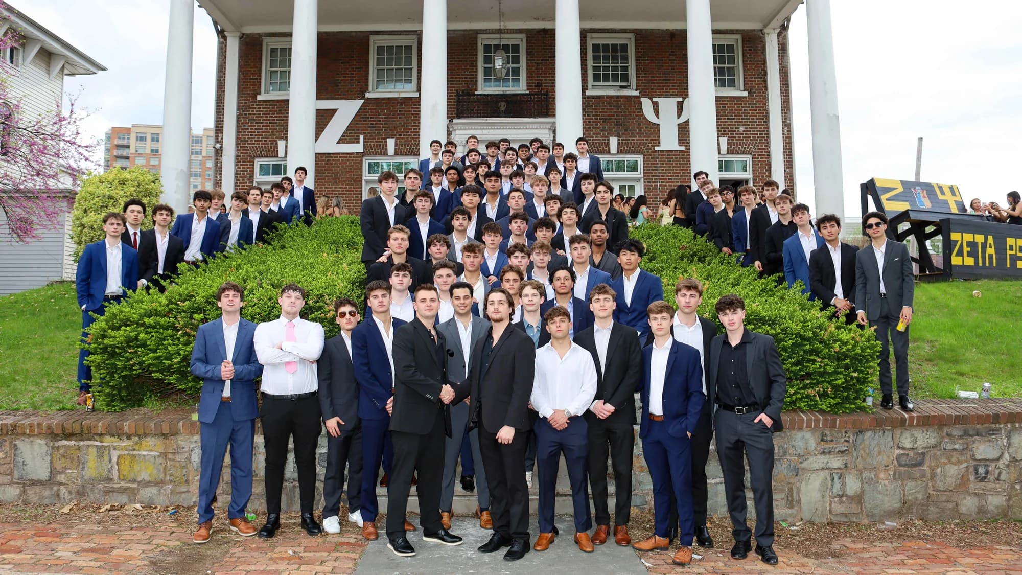 Fraternity group photo at Zeta Psi house