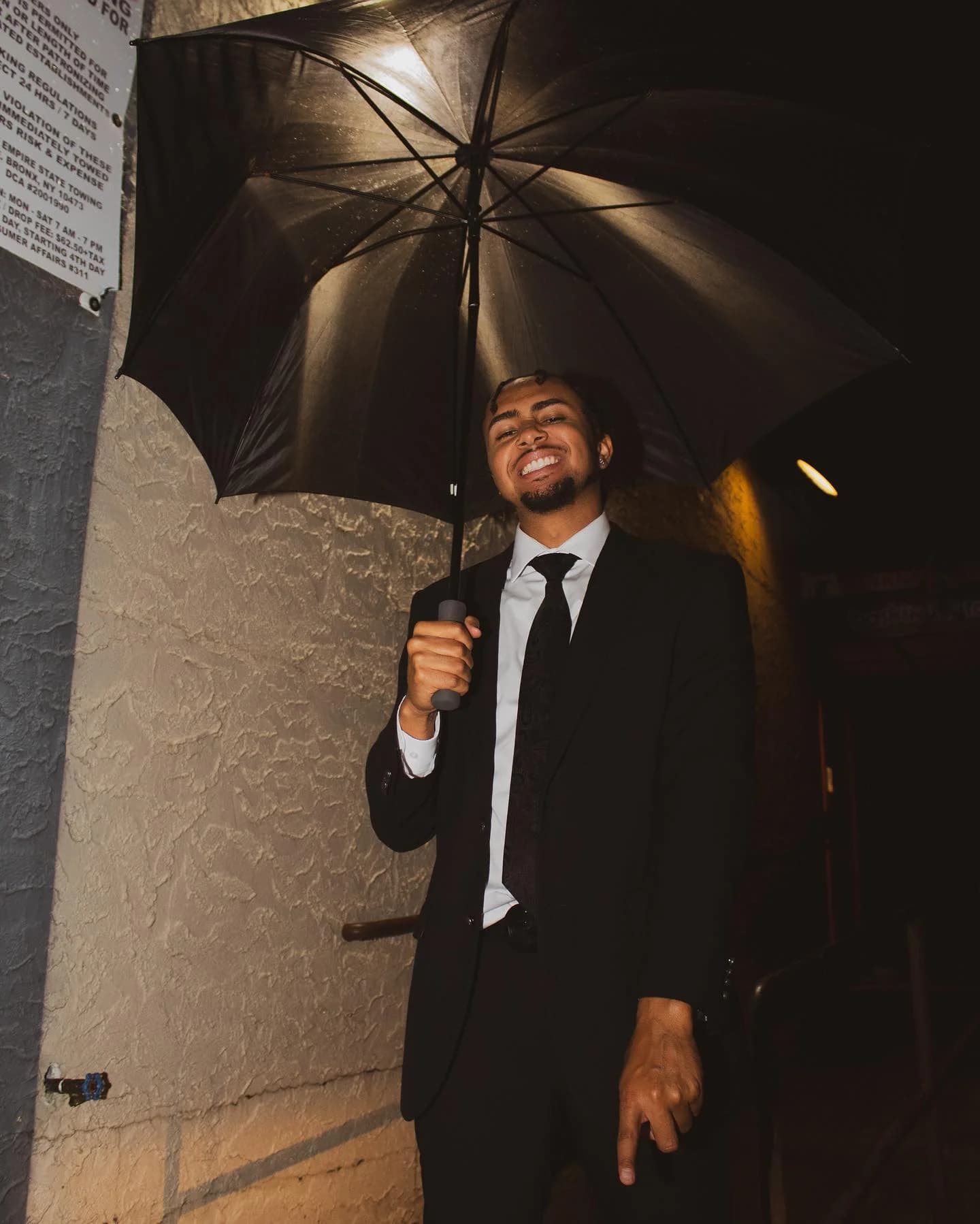Night portrait with umbrella